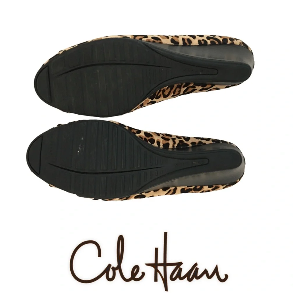 Cole Haan Leopard Print Wedge Ballet Flats with Gold Accent